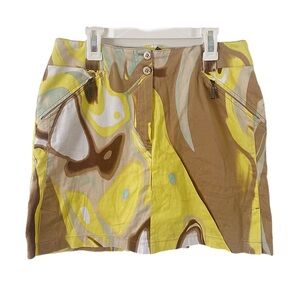 Jamie Sadock Yellow & Brown Abstract Golf Skort Mini Skirt